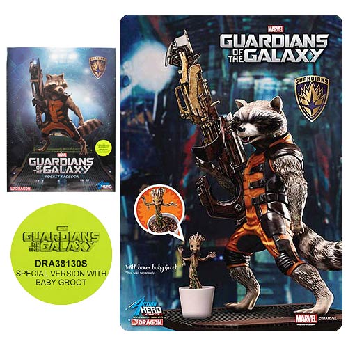 Guardians of the Galaxy Rocket Raccoon with Baby Groot Action Hero Vignette 1:9 Scale Pre-Assembled Model Kit